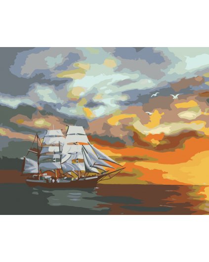Malování podle čísel - VELKÁ PLACHETNICE PO SOUMRAKU (D. RUSTY RUST)