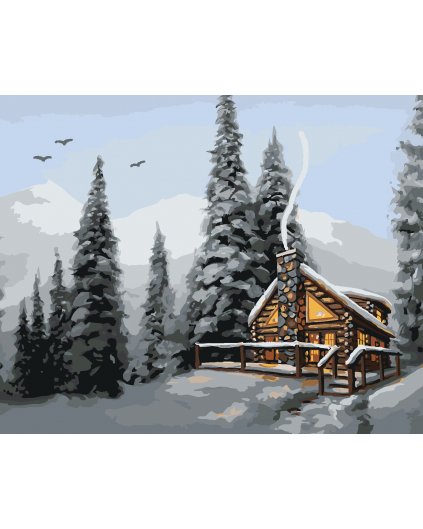 Malování podle čísel - ZASNĚŽENÝ SRUB V LESE (D. RUSTY RUST)