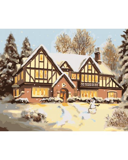 Malování podle čísel - ZASNĚŽENÝ DŮM SE SNĚHULÁKEM (D. RUSTY RUST)