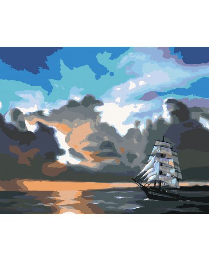 Malování podle čísel - PLACHETNICE NA MOŘI PO SOUMRAKU (D. RUSTY RUST)