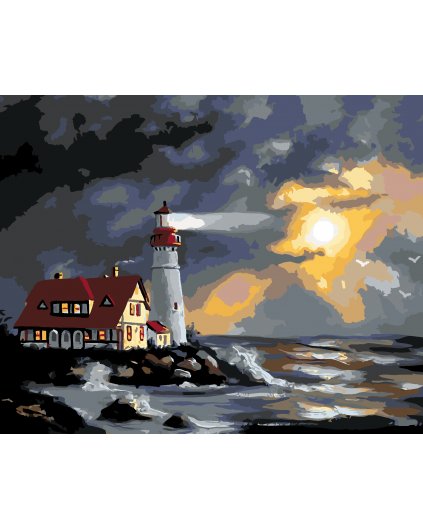 Malování podle čísel - MAJÁK A SLUNCE ZAHALENÉ MRAKY (D. RUSTY RUST)