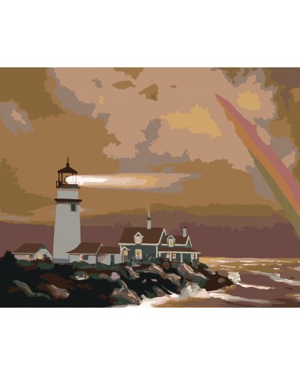 Malování podle čísel - MAJÁK NA VÝBĚŽKU NA HNĚDÉM POZADÍ (D. RUSTY RUST)