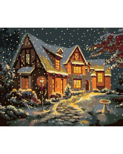 Malování podle čísel - ZASNĚŽENÝ DŮM S KAMENNÝM CHODNÍČKEM (D. RUSTY RUST)