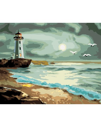 Malování podle čísel - MAJÁK OSVĚTLUJÍCÍ PO MOŘE PŘED BOUŘÍ (D. RUSTY RUST)