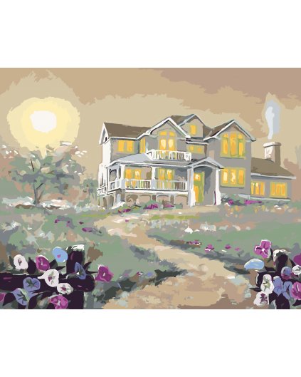 Malování podle čísel - BÍLÝ DŮM A KVĚTINY (D. RUSTY RUST)