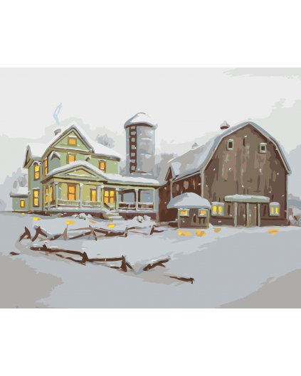 Malování podle čísel - DŮM SE STODOLOU V ZIMĚ (D. RUSTY RUST)