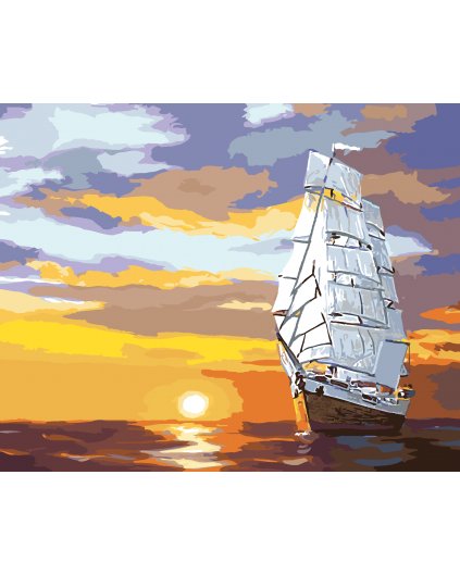 Malování podle čísel - ZÁPAD SLUNCE A PLACHETNICE NA MOŘI (D. RUSTY RUST)