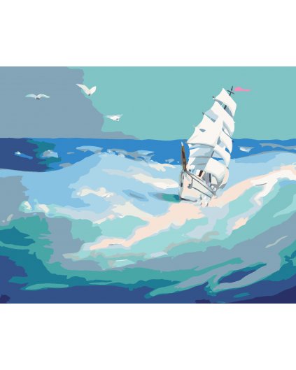 Malování podle čísel - BÍLÁ PLACHETNICE NA DIVOKÉM MOŘI (D. RUSTY RUST)