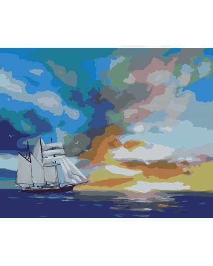 Malování podle čísel - PLACHETNICE, ZÁPAD SLUNCE A MRAKY (D. RUSTY RUST)