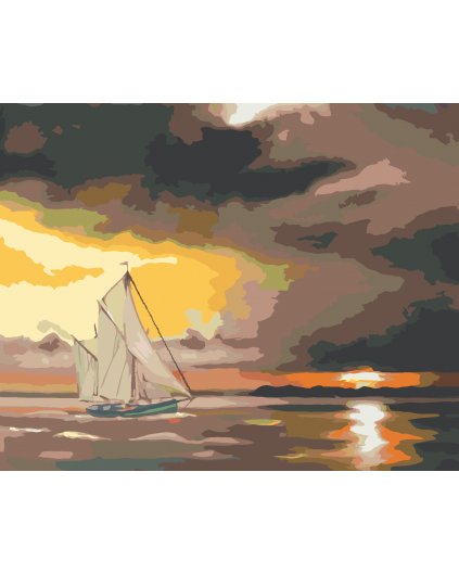 Malování podle čísel - PLACHETNICE A SLUNCE ZA SKALAMI (D. RUSTY RUST)