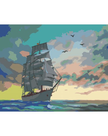 Malování podle čísel - PLACHETNICE A BAREVNÉ MRAKY (D. RUSTY RUST)