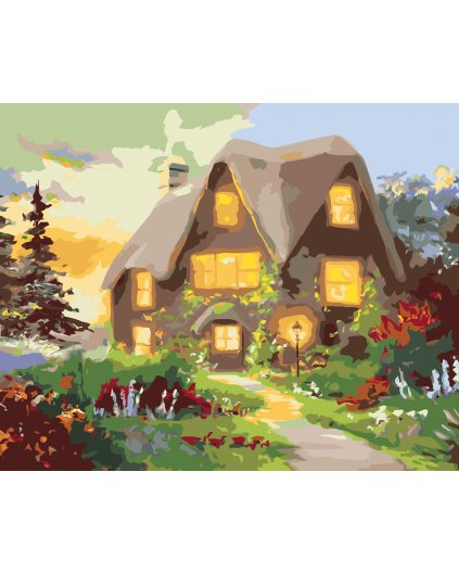 Malování podle čísel - DŮM A CESTA LEMOVANÁ KVĚTINAMI (D. RUSTY RUST)