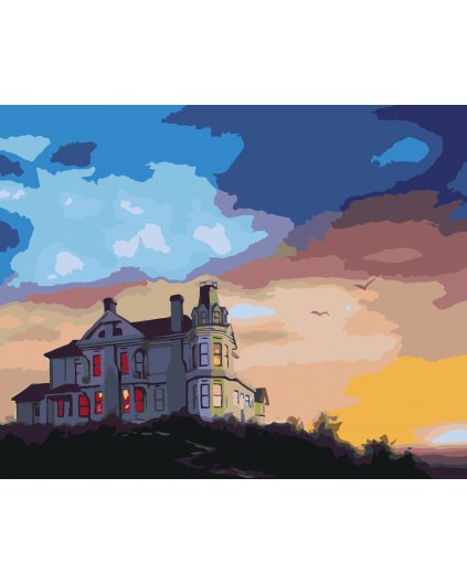 Malování podle čísel - SÍDLO A ZÁPAD SLUNCE (D. RUSTY RUST)