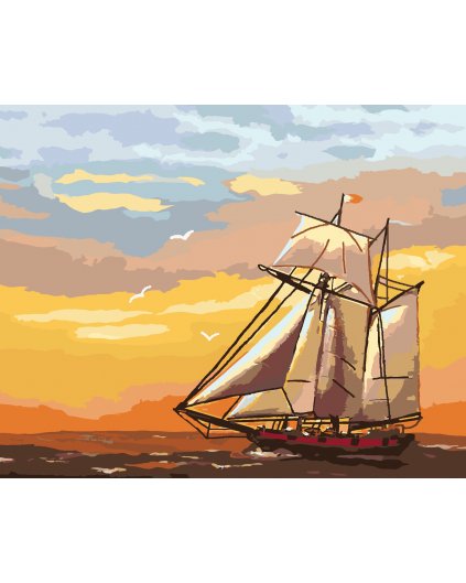 Malování podle čísel - PLACHETNICE V ZÁPADU SLUNCE (D. RUSTY RUST)