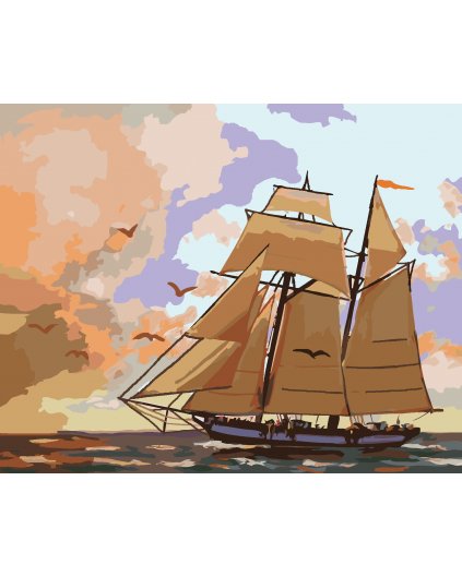 Malování podle čísel - PLACHETNICE, PTÁCI A ČERVÁNKY (D. RUSTY RUST)