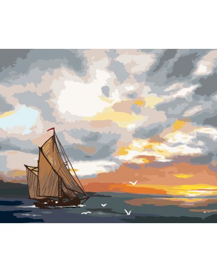 Malování podle čísel - PLACHETNICE NA MOŘI A ZÁPAD SLUNCE (D. RUSTY RUST)