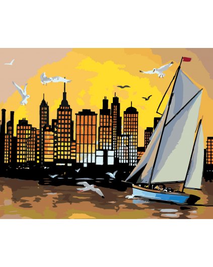Malování podle čísel - PLACHETNICE, MRAKODRAPY A ZÁPAD SLUNCE (D. RUSTY RUST)