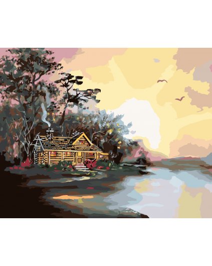 Malování podle čísel - CHATA U JEZERA A ČERVÁNKY (D. RUSTY RUST)