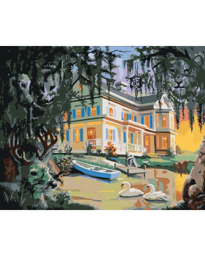 Malování podle čísel - ILUZE ZVÍŘATA, DŮM A LABUTĚ NA JEZEŘE (D. RUSTY RUST)