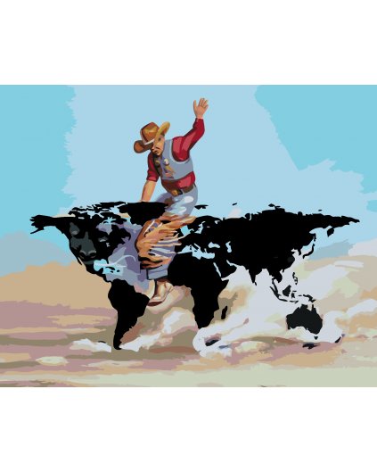 Malování podle čísel - KOVBOJ A BÝK JAKO MAPA SVĚTA (D. RUSTY RUST)