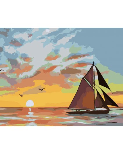 Malování podle čísel - PLACHETNICE A ZÁPAD SLUNCE (D. RUSTY RUST)