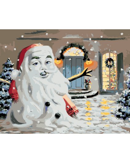 Malování podle čísel - SNĚHULÁK VE TVARU SANTY U DOMU (D. RUSTY RUST)