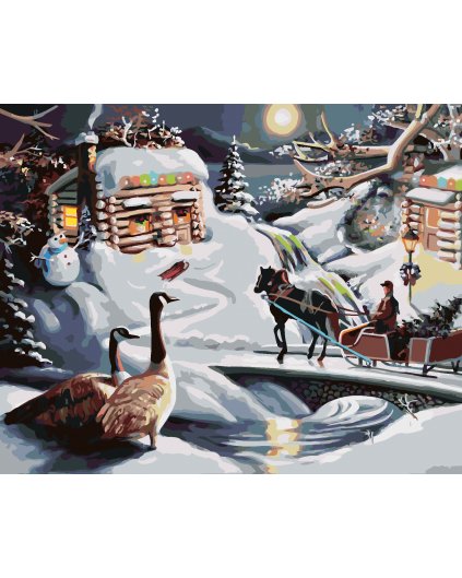 Malování podle čísel - SANTA, SNĚHULÁK, SÁNĚ A KACHNY V ZIMĚ (D. RUSTY RUST)
