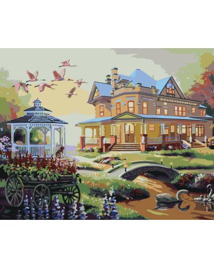 Malování podle čísel - DŮM S ALTÁNEM A ZÁPAD SLUNCE (D. RUSTY RUST)