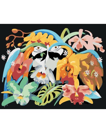 Malování podle čísel - PAPOUŠEK ARA A KVĚTINY (D. RUSTY RUST)