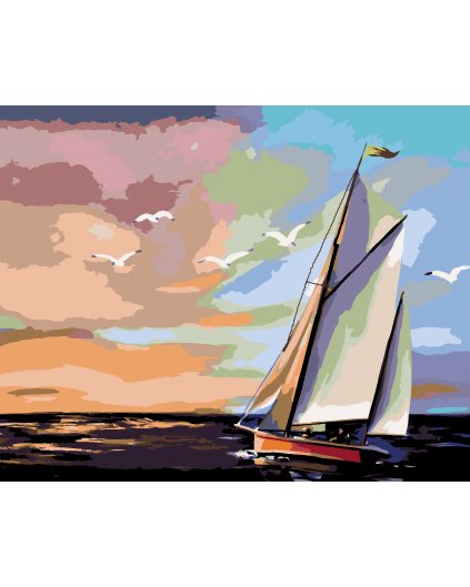 Malování podle čísel - PLACHETNICE A BAREVNÝ ZÁPAD SLUNCE (D. RUSTY RUST)
