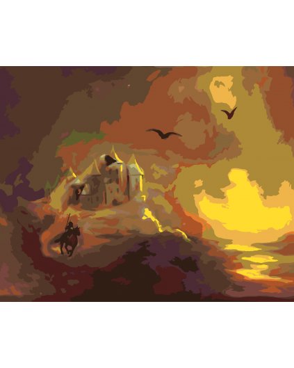 Malování podle čísel - HRAD, RYTÍŘ A ZÁPAD SLUNCE (D. RUSTY RUST)
