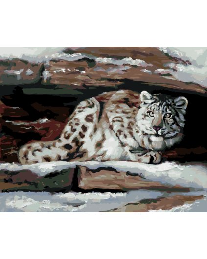 Malování podle čísel - SNĚŽNÝ LEOPARD V ÚKRYTU (D. RUSTY RUST)