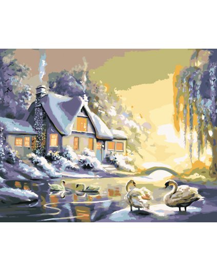 Malování podle čísel - LABUTĚ A DŮM V ZIMĚ (D. RUSTY RUST)
