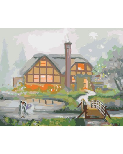 Malování podle čísel - LABUTĚ A DŮM V MLZE (D. RUSTY RUST)