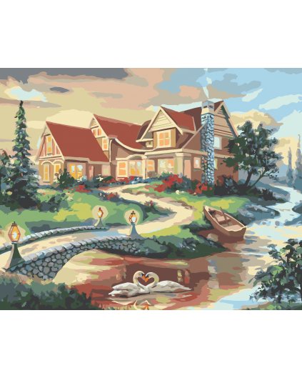 Malování podle čísel - LABUTĚ, MOST A DŮM (D. RUSTY RUST)