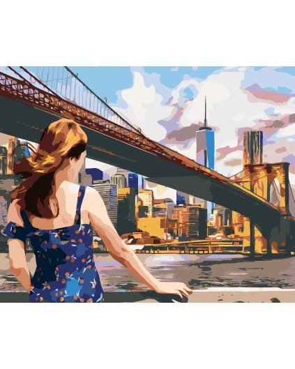 Malování podle čísel - ŽENA U BROOKLYN BRIDGE V NEW YORKU