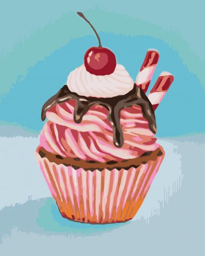 Malování podle čísel - JAHODOVÝ CUPCAKE S LÉKOŘICOVOU TYČINKOU (MYROSLAVA VOLOSCHUK)