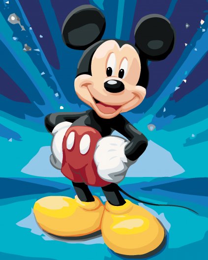 Malování podle čísel - MICKEY MOUSE NA MODRÉM POZADÍ