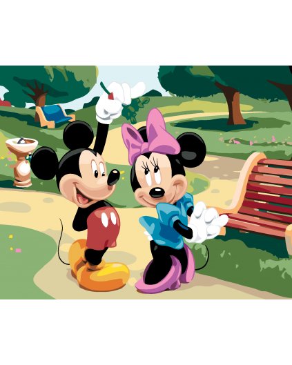 Malování podle čísel - MICKEY MOUSE A MINNIE POD JMELÍM