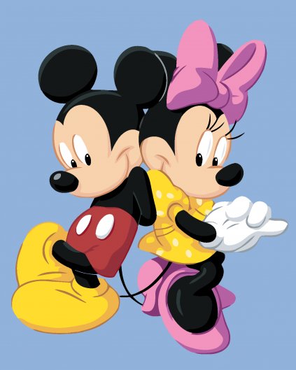 Malování podle čísel - MICKEY MOUSE A MINNIE NA MODRÉM POZADÍ