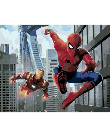 Malování podle čísel - SPIDERMAN A IRON MAN V LETU