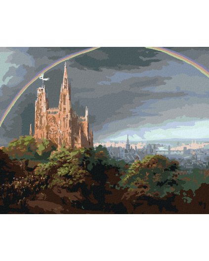 Diamantové malování - STŘEDOVĚKÉ MĚSTO NA BŘEZÍCH ŘEKY (KARL FRIEDRICH SCHINKEL)