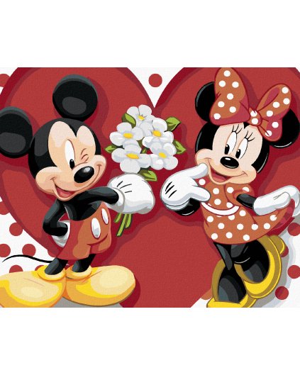 Diamantové malování - MICKEY MOUSE S KVĚTINAMI PRO MINNIE