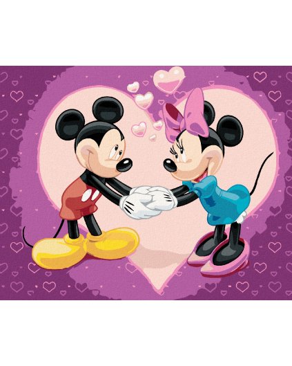 Diamantové malování - MICKEY MOUSE, MINNIE A SRDÍČKA