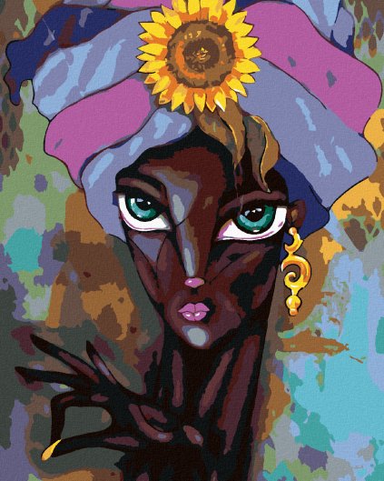Diamantové malování - AFRICKÁ ŽENA SE SLUNEČNICÍ