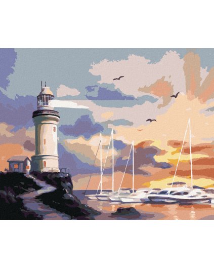 Diamantové malování - PLACHETNICE, MAJÁK A ZÁPAD SLUNCE (D. RUSTY RUST)