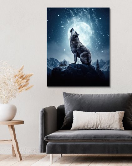 Obrazy na stěnu - Vlk vyjící na měsíc