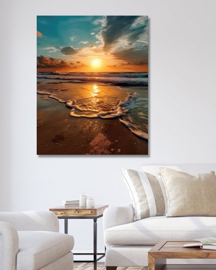 Obrazy na stěnu - Pláž a západ slunce nad mořem
