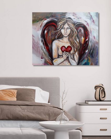 Obrazy na stěnu - Andělská žena se srdcem
