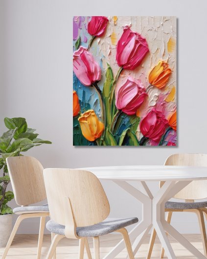 Obrazy na stěnu - Malba barevných tulipánů
